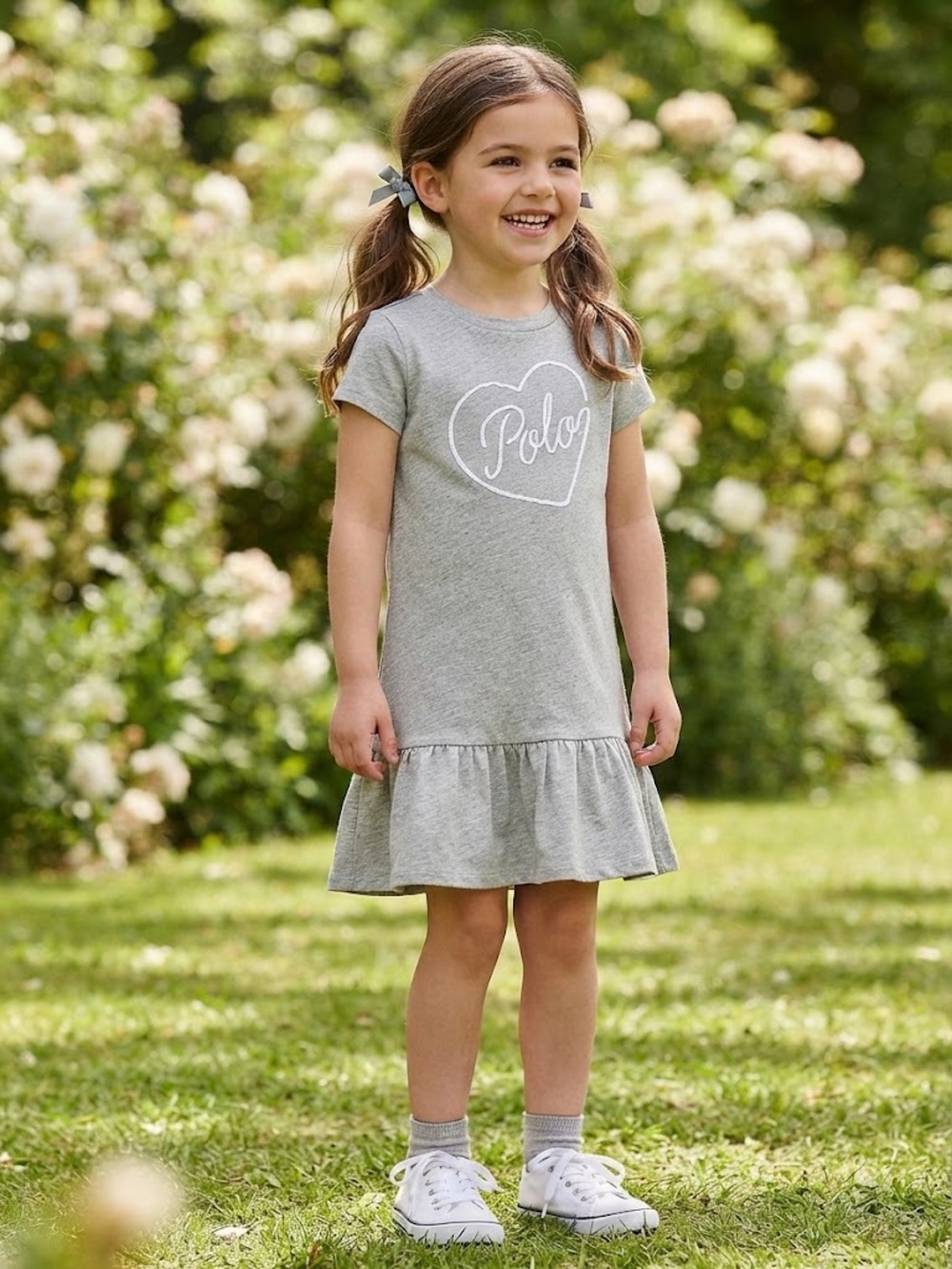 Polo by Ralph Lauren Girls' Gray Heart Logo Ruffle Dress
